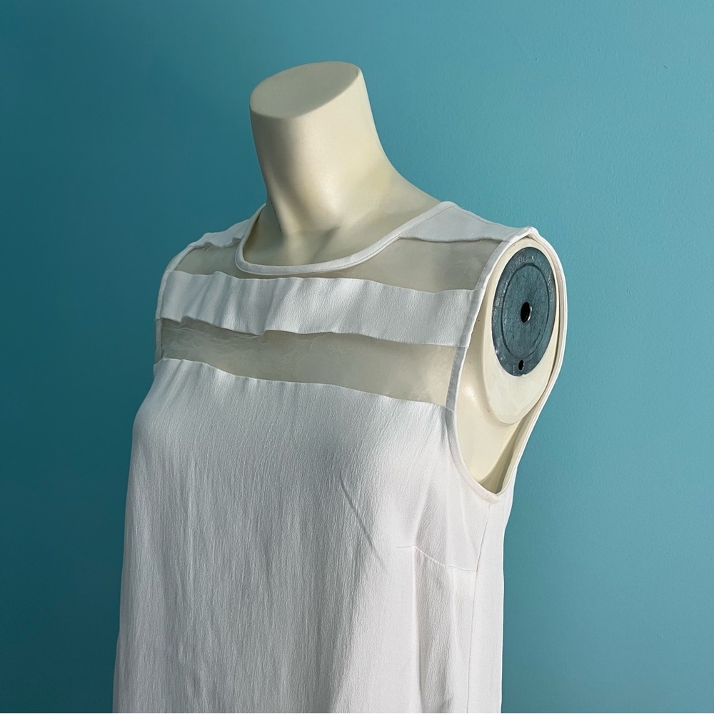 Zara Woman White Sleeveless Sheer Stripes Button Back Top Blouse M